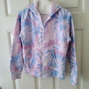 Butter Girls Pink/Blue/Yellow tie-dye zip hoodie, size L (14-16)